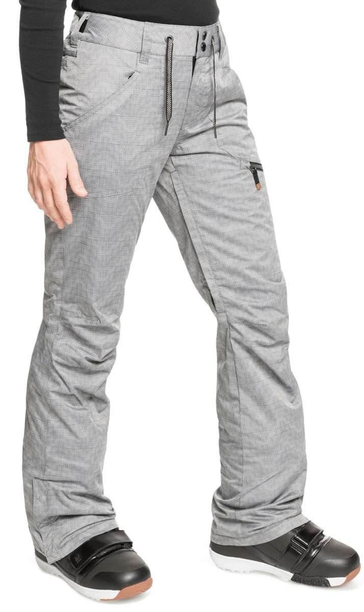 Roxy Women's Nadia Insulated Pants 2022 - Light gray snow pants with a subtle grid pattern and zippered pockets on the side.
