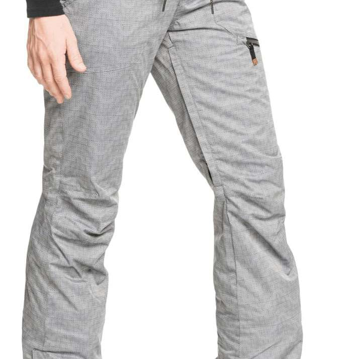 Roxy Women's Nadia Insulated Pants 2022 - Light gray snow pants with a subtle grid pattern and zippered pockets on the side.