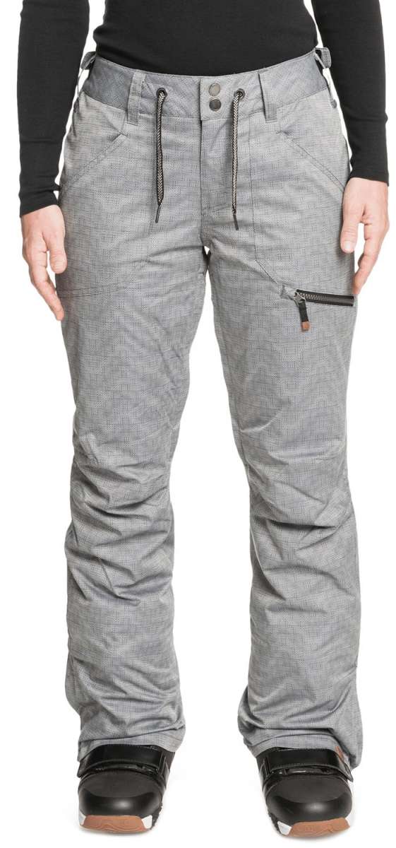 Roxy Women's Nadia Insulated Pants 2022 - Light gray pants with a subtle grid pattern and zippered pocket on the thigh.