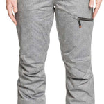 Roxy Women's Nadia Insulated Pants 2022 - Light gray pants with a subtle grid pattern and zippered pocket on the thigh.