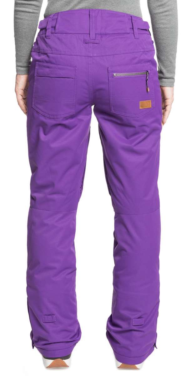 Roxy Women's Nadia Insulated Pants 2022 - A pair of purple snow pants with a zippered pocket on the back right side.