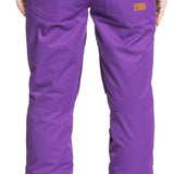 Roxy Women's Nadia Insulated Pants 2022 - A pair of purple snow pants with a zippered pocket on the back right side.