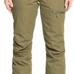 Roxy Women's Nadia Insulated Pants 2022 - Olive green insulated pants with zippered pockets and a drawstring waistband.