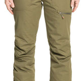 Roxy Women's Nadia Insulated Pants 2022 - Olive green insulated pants with zippered pockets and a drawstring waistband.
