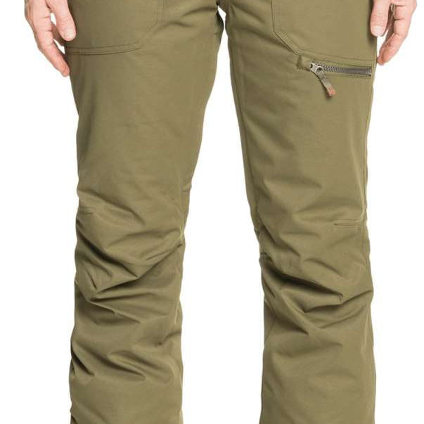 Roxy Women's Nadia Insulated Pants 2022 - Olive green insulated pants with zippered pockets and a drawstring waistband.