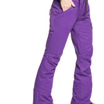 Roxy Women's Nadia Insulated Pants 2022 - A pair of purple snow pants with a zippered pocket on the right thigh and a drawstring at the waist.