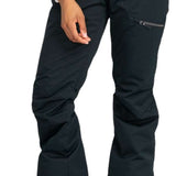 Roxy Women's Nadia Insulated Pants 2024 - Black snow pants with a zippered pocket on the right thigh and a drawstring at the waist.