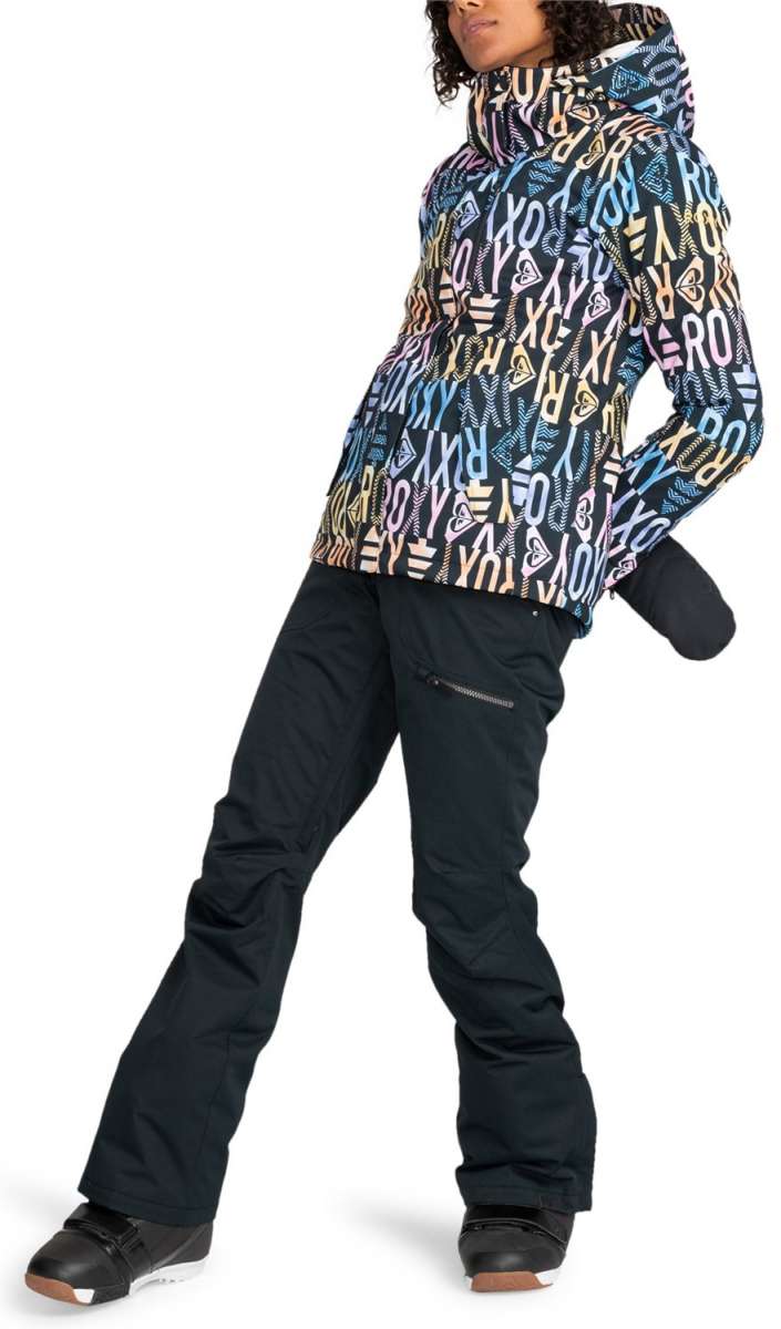 Roxy Women's Nadia Insulated Pants 2024 - Black snow pants with a subtle white pattern of abstract shapes and lines.