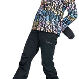 Roxy Women's Nadia Insulated Pants 2024 - Black snow pants with a subtle white pattern of abstract shapes and lines.