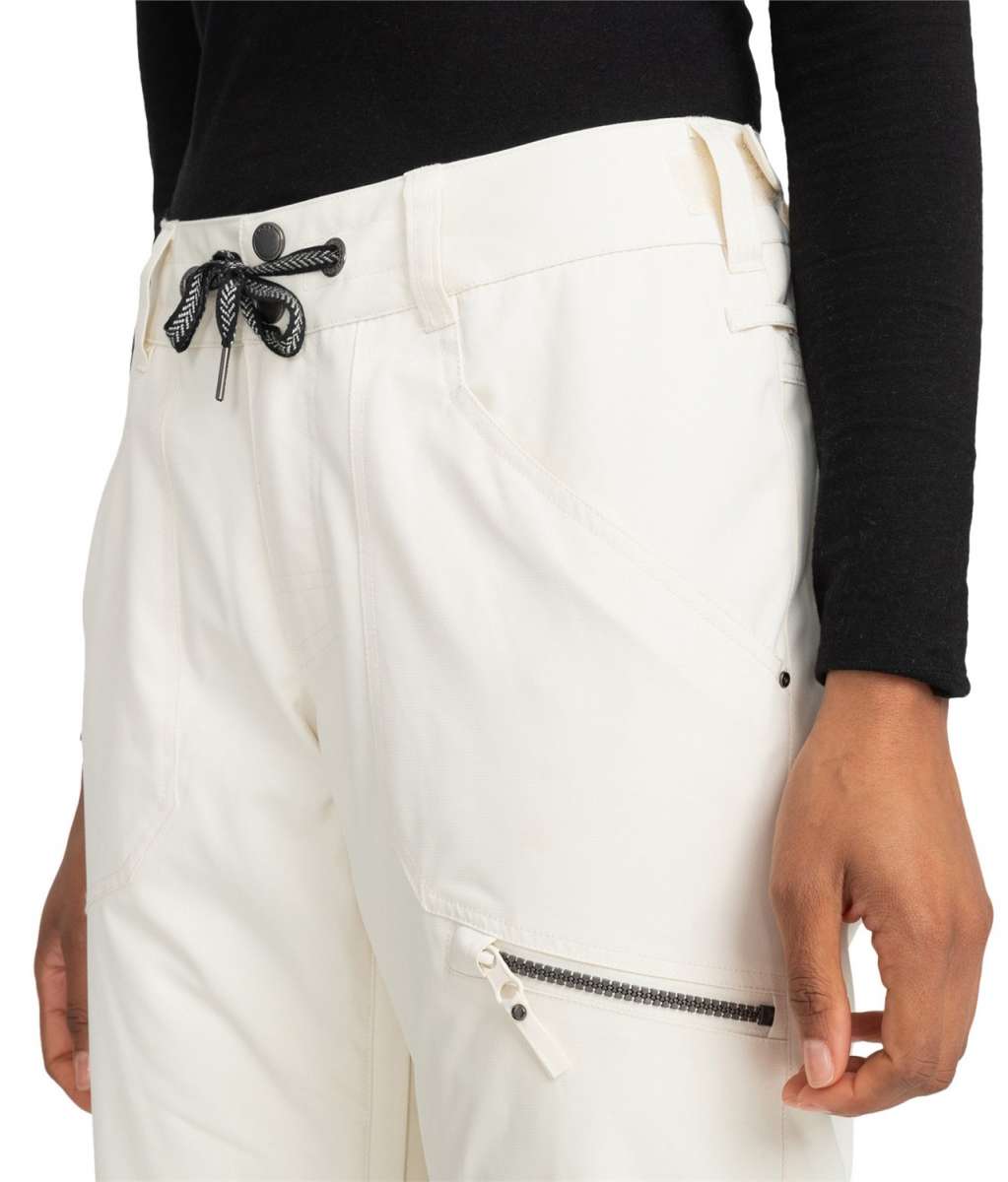 Roxy Women's Nadia Insulated Pants 2024 - A pair of white snow pants with a black and white rope drawstring at the waist.