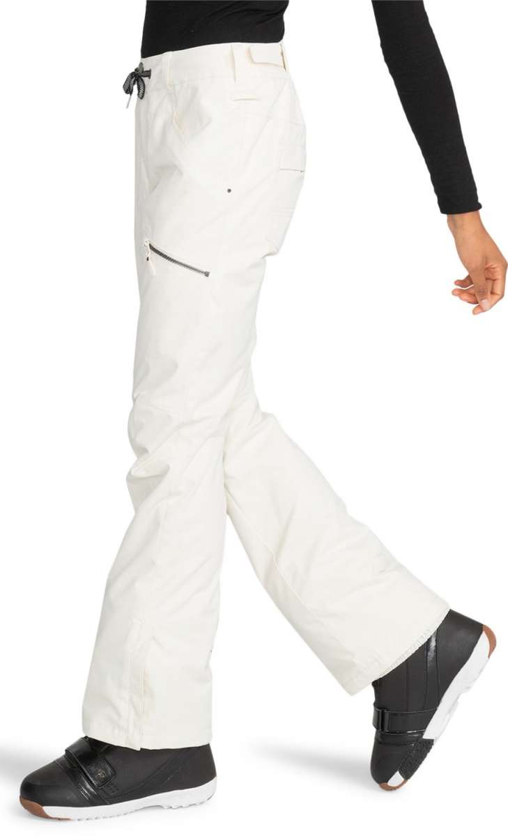 Roxy Women's Nadia Insulated Pants 2024 - A pair of white snow pants with a zippered pocket on the side and a black drawstring at the waist.