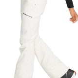 Roxy Women's Nadia Insulated Pants 2024 - A pair of white snow pants with a zippered pocket on the side and a black drawstring at the waist.