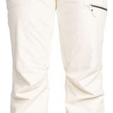 Roxy Women's Nadia Insulated Pants 2024 - A pair of white snow pants with a zippered pocket on the right thigh and a black drawstring at the waist.