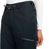 Roxy Women's Nadia Insulated Pants 2024 - Black pants with a diagonal zippered pocket on the right thigh and a small black logo patch near the bottom of the left leg.