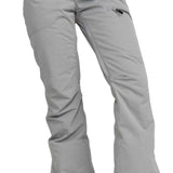 Roxy Women's Nadia Insulated Pants 2024 - Light gray pants with a subtle pattern of darker gray lines and white dots, featuring a zippered pocket on the right thigh.