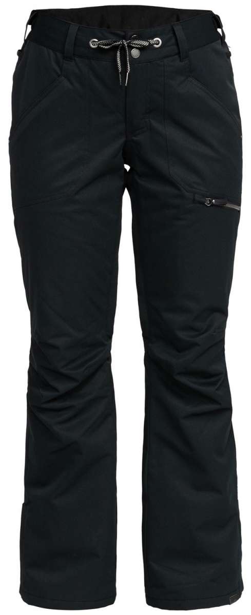 Roxy Women's Nadia Insulated Pants 2024 - Black insulated pants with a zippered pocket on the right thigh and a drawstring waistband.