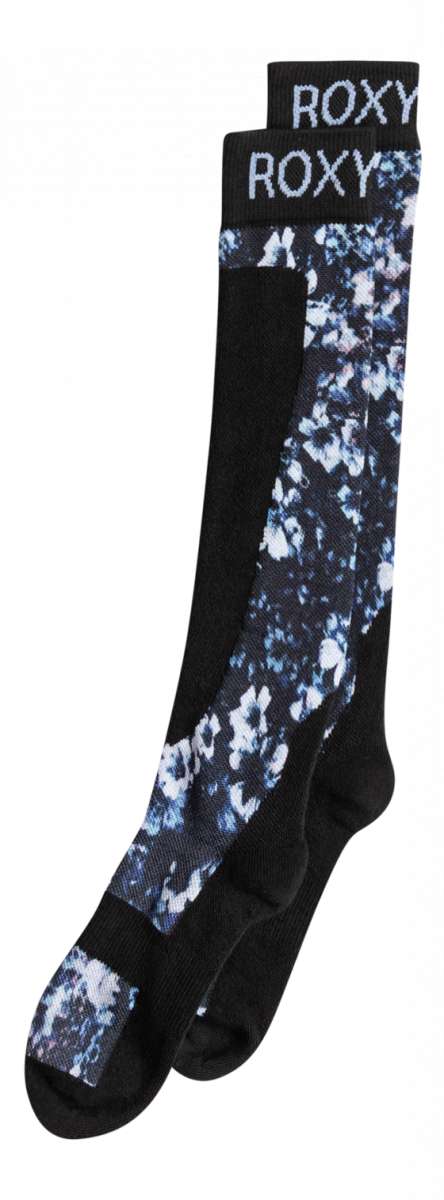 Roxy Women's Paloma Sock 2023 - A pair of black ankle socks with a subtle white and blue pattern.