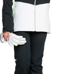 Roxy Women's Peakside Insulated Jacket 2024 - A black and white jacket with a light green stripe on the sleeve.