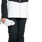 Roxy Women's Peakside Insulated Jacket 2024 - A black and white jacket with a light green stripe on the sleeve.