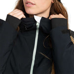 Roxy Women's Peakside Insulated Jacket 2024 - A black jacket with a white zipper and a white logo on the left chest.