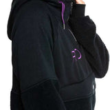 Roxy Women's Porter Fleece Hoodie 2022 - A black fleece hoodie with purple zipper and drawstring.
