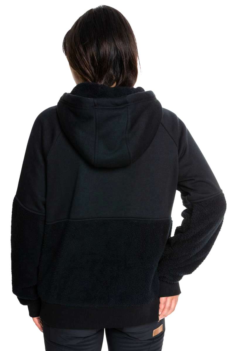 Roxy Women's Porter Fleece Hoodie 2022 - Black fleece hoodie with a drawstring hood and kangaroo pocket.
