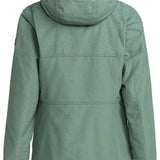 Roxy Women's Presence Insulated Parka Jacket 2024 - A dark green parka jacket with a hood, featuring a zippered front and two side pockets.