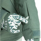 Roxy Women's Presence Insulated Parka Jacket 2024 - A dark green parka jacket with a hood and zippered pockets.