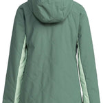 Roxy Women's Radiant Lines Pullover Jacket 2024 - A sage green jacket with a hood, featuring a diamond pattern on the back and sleeves.