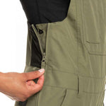 Roxy Women's Rideout Insulated Bib Pant 2023 - Olive green bib pants with a zippered fly and adjustable waistband.