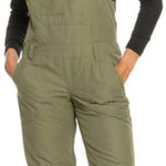 Roxy Women's Rideout Insulated Bib Pant - Olive green bib pants with a subtle floral pattern on the side of the leg.