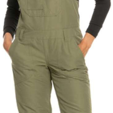 Roxy Women's Rideout Insulated Bib Pant - Olive green bib pants with a subtle floral pattern on the side of the leg.