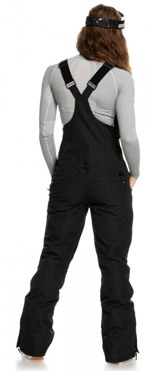 Roxy Women's Rideout Insulated Bib Pant - Black bib pants with white stitching and silver buckles on black straps.