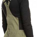 Roxy Women's Rideout Insulated Bib Pant 2023 - A pair of olive green bib pants with adjustable straps and a zippered fly.