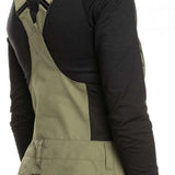 Roxy Women's Rideout Insulated Bib Pant 2023 - A pair of olive green bib pants with adjustable straps and a zippered fly.