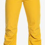 Roxy Women's Rising High Pant 2023 - Yellow snow pants with zippered pockets and a black waistband.