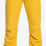 Roxy Women's Rising High Pant 2023 - Yellow snow pants with zippered pockets and a black waistband.