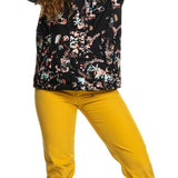 Roxy Women's Rising High Pant 2023 - Black snow pants with a subtle white floral pattern and black drawstring waistband.