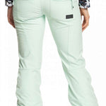 Roxy Women's Rising High Pant 2023 - A pair of light blue snow pants with a subtle floral pattern on the side pockets and a zippered pocket at the back.