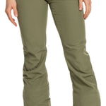 Roxy Women's Rising High Pant 2023 - Olive green snow pants with black accents on pockets and waistband.