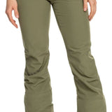 Roxy Women's Rising High Pant 2023 - Olive green snow pants with black accents on pockets and waistband.