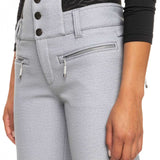 Roxy Women's Rising High Pant 2023 - Light gray pants with a subtle pattern of darker gray lines and small, dark gray dots on the fabric.