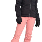 Roxy Women's Rising High Pant 2024 - Black snow pants with a subtle white stripe down the side of each leg.