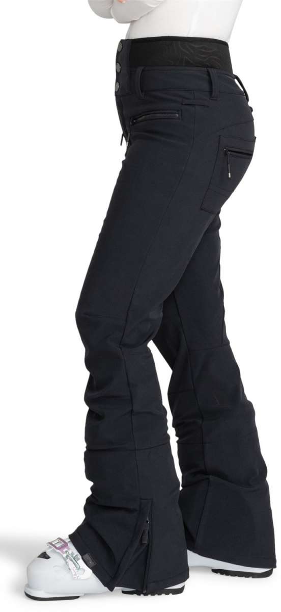 Roxy Women's Rising High Pant 2024 - Black snow pants with zippered pockets and adjustable waistband.