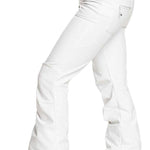 Roxy Women's Rising High Pant 2024 - White snow pants with a black waistband and zippered pockets.