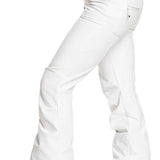 Roxy Women's Rising High Pant 2024 - White snow pants with a black waistband and zippered pockets.