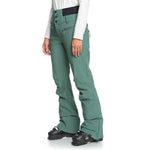 Roxy Women's Rising High Pant 2024 - A pair of women's snow pants with a black waistband and two zippered pockets on the side.