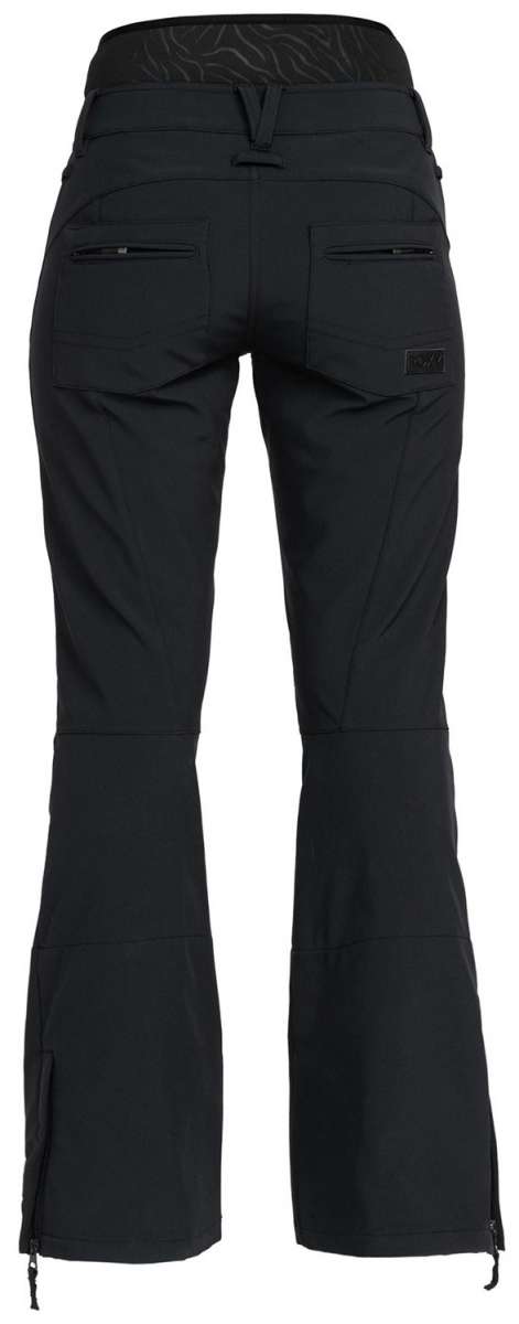 Roxy Women's Rising High Pant 2024 - Black snow pants with a subtle patterned waistband and zippered pockets on both sides.