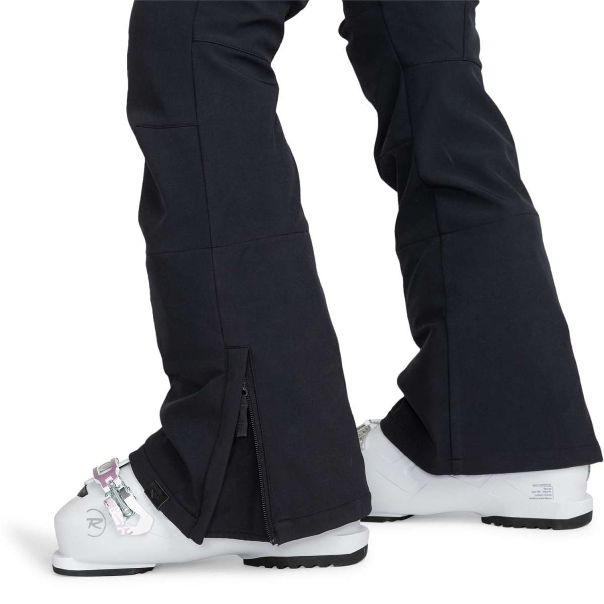 Roxy Women's Rising High Pant 2024 - Black snow pants with a zippered pocket on the side of one leg.