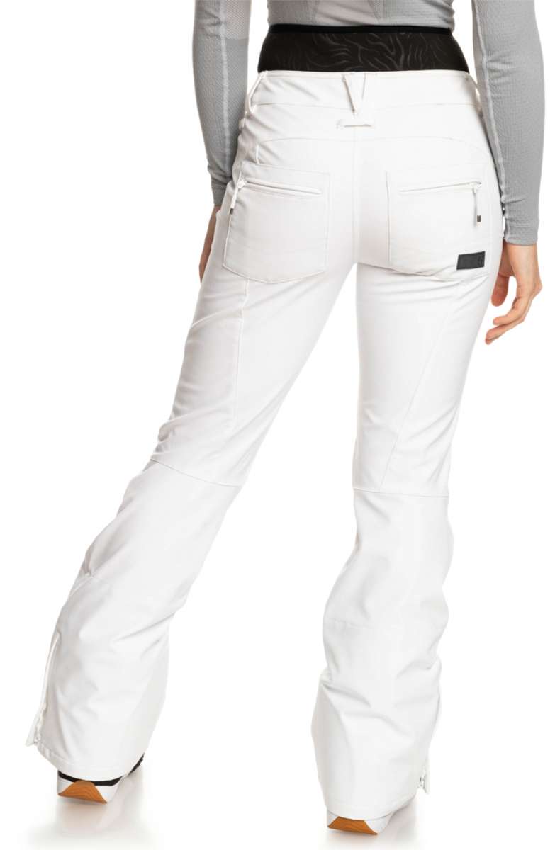 Roxy Women's Rising High Pant 2024 - White snow pants with zippered pockets and adjustable waistband.